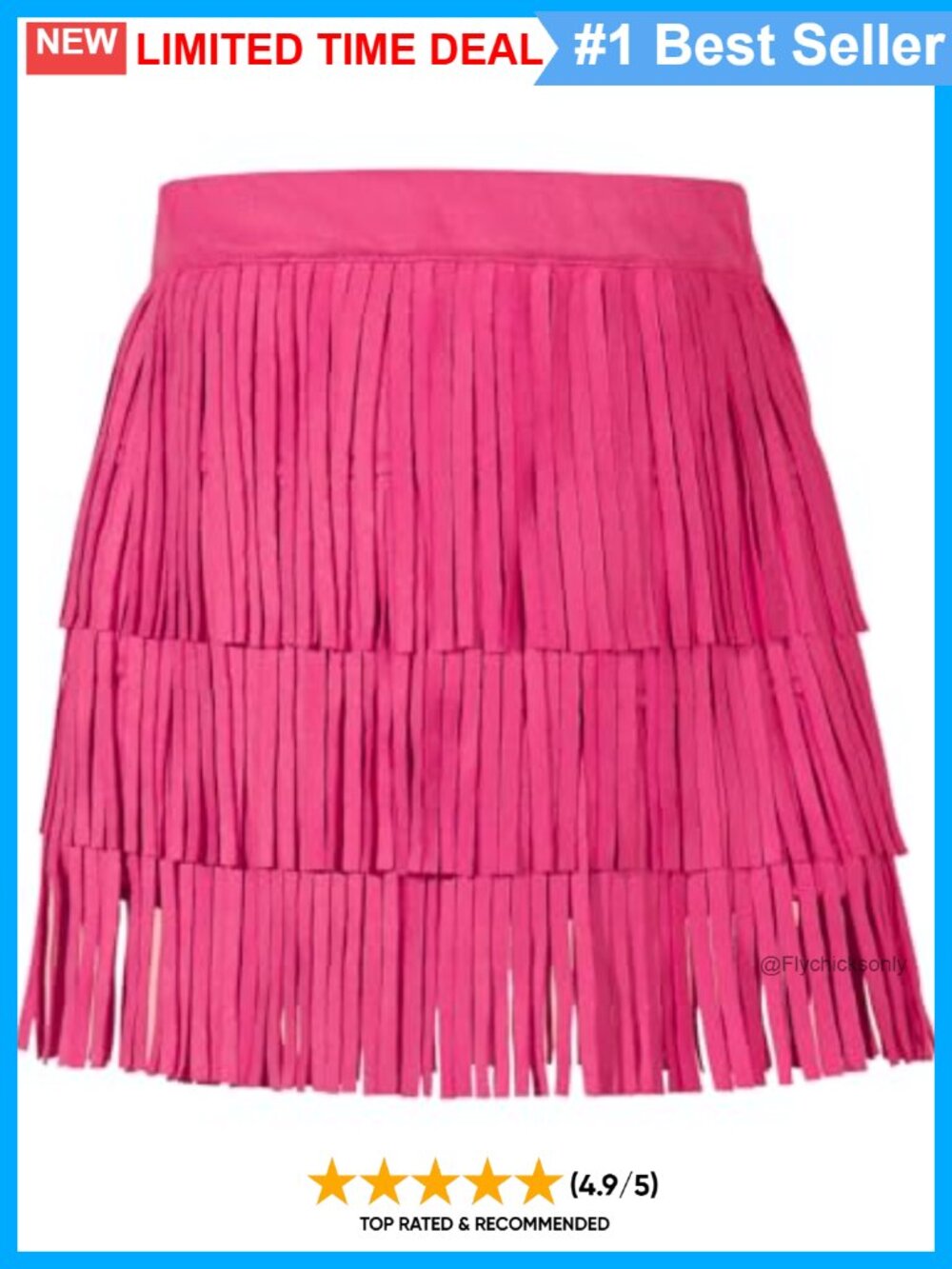 Suede Fringe Boho Tassel Layered Ruffle Skirt Elastic Waist Above Knee